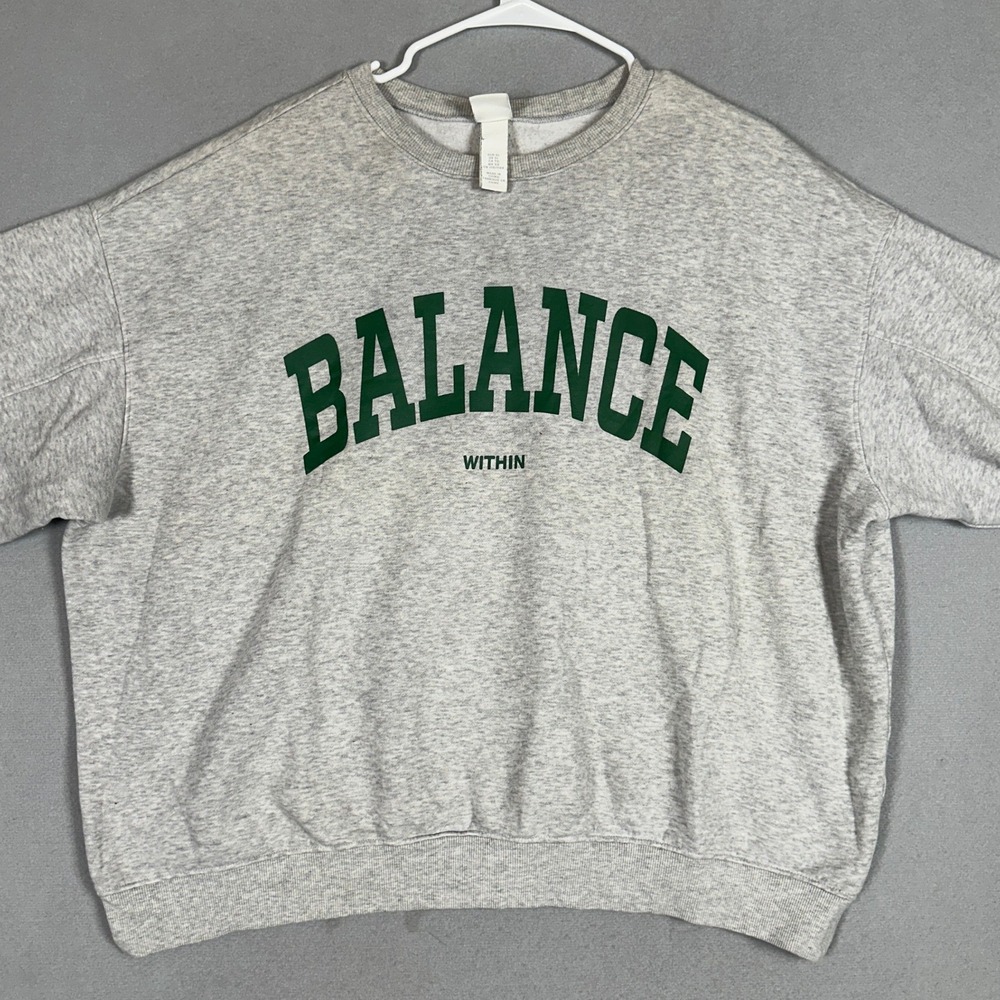 H&M Sweatshirt Womens XL Oversized Grey Balance Within Graphic Crewneck Pullover
